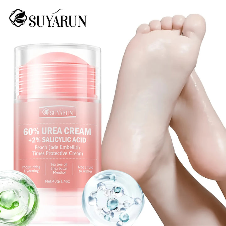 SUYARUN 60% Urea Cream & Peach Scented Foot Balm Stick Combo – Intensive Cracked Heel Repair, Deep Moisturizing and Hydration.