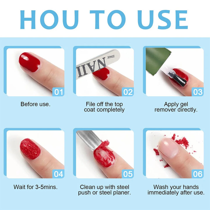 Fast Gel Nail Polish Remover Set: No Soak-Off Magic Burst Remover with Stainless Steel Cuticle Tools & File, 3-5 Mins Removal