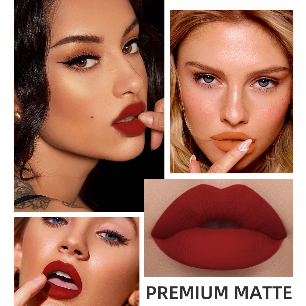 QIBEST Liquid Lipstick Waterproof Velvet Nude Matte Sexy Red Lip Gloss Long Lasting Nonstick Lip Stain Makeup 24 Colors Hots