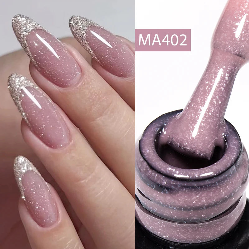 MEET ACROSS 7ml Jelly Nude Shimmer Rubber Base Gel Glitter Pink Purple UV/LED Nail Art Vernis Gel Polish for Manicure Nails DIY