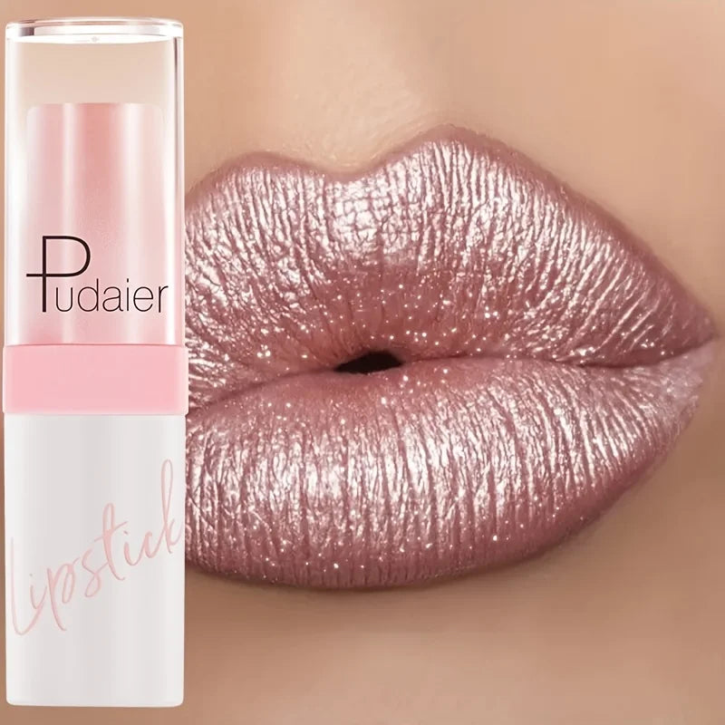 Shimmer Pearlescent Lipstick Long Lasting Waterproof, Moisturizing Plumping Lip Color for Sexy Glamorous Makeup
