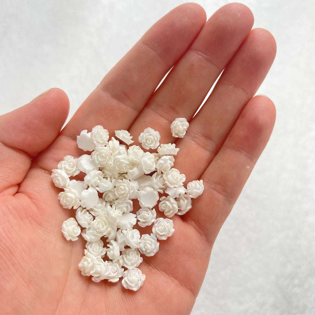 50pcs Cute New Resin Mini 3D White Plated Rose Nail Rhinestones Gems Glitter Nail Art Jewelry Manicure Nail Art Decorations