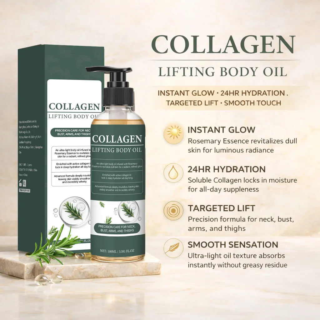 Collagen Lifting Body Oil with Vitamin C and Vitamin E, Hydrates & Nourishes Skin, Firms Skin，Enhances Natural Glow,100ml