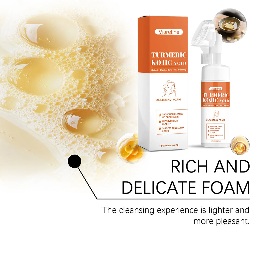 Turmeric Face Cleanser Deep Cleansing Shrink Pores Oil Control Acne Blackhead Remover Hydrating Smooth Brightening Foam Cleanser