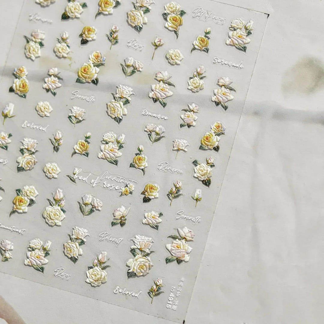 Lace Garden Bowknot Bow Tie Rose Flower Petal Pearl Irregular Border Self Adhesive 5D Nail Art Decoration Sticker Manicure Decal