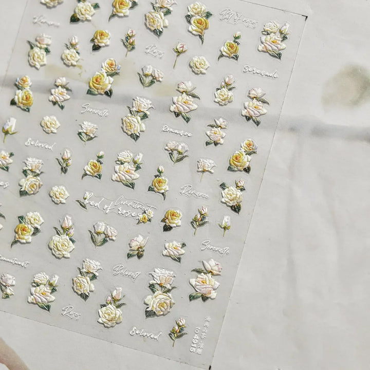 Lace Garden Bowknot Bow Tie Rose Flower Petal Pearl Irregular Border Self Adhesive 5D Nail Art Decoration Sticker Manicure Decal