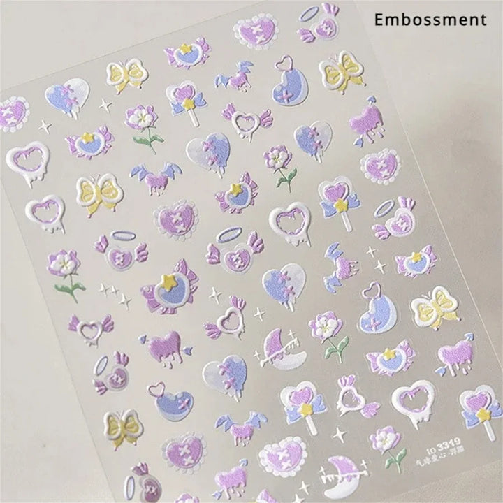 1 piece 5D color crystal star nail stickers high quality love shiny silver hollow smear rainbow flower jelly design nail sticker