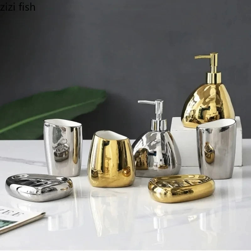 Ceramic Bathroom Accessory Set Luxury Bathroom Vanity Countertop Set Soap Dispenser Toothbrush Holder Soap Dish Bathroom Supply