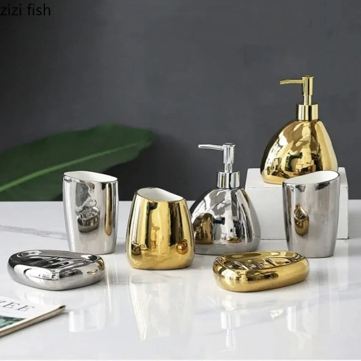Ceramic Bathroom Accessory Set Luxury Bathroom Vanity Countertop Set Soap Dispenser Toothbrush Holder Soap Dish Bathroom Supply