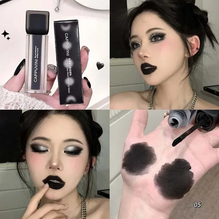 Punk Black Gothic Lip Gloss Matte Dark Brown Lipstick Nude Lip Tint Waterproof Velvet Liquid Lipstick Lip Satin Korean Cosmetics