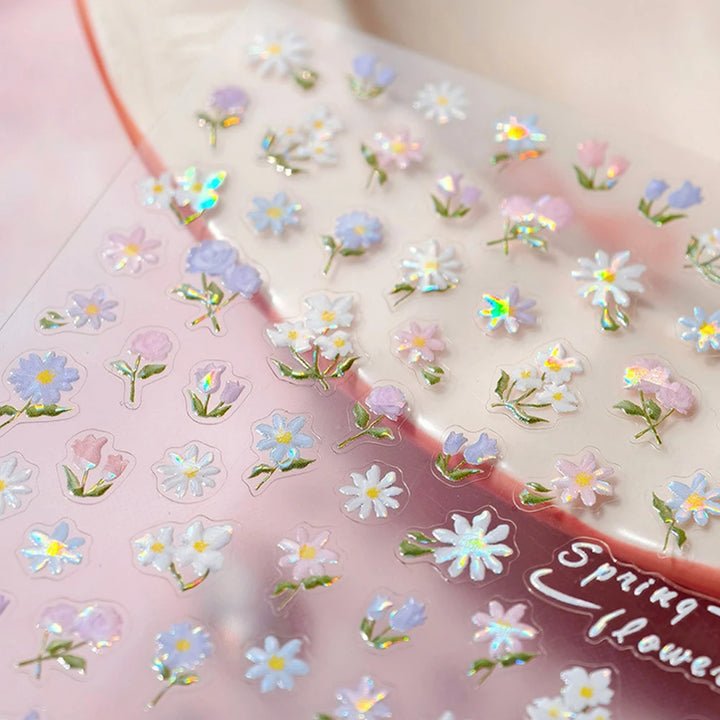 Lace Garden Bowknot Bow Tie Rose Flower Petal Pearl Irregular Border Self Adhesive 5D Nail Art Decoration Sticker Manicure Decal