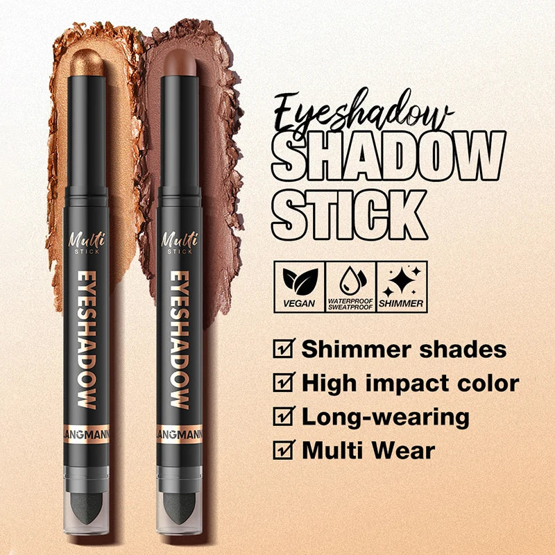 16 Colors Double Head Eyeshadow Stick Pearlescent Shimmer Brown High Waterproof Cream Eyes Shadow Pencil Long-Lasting Eye Makeup