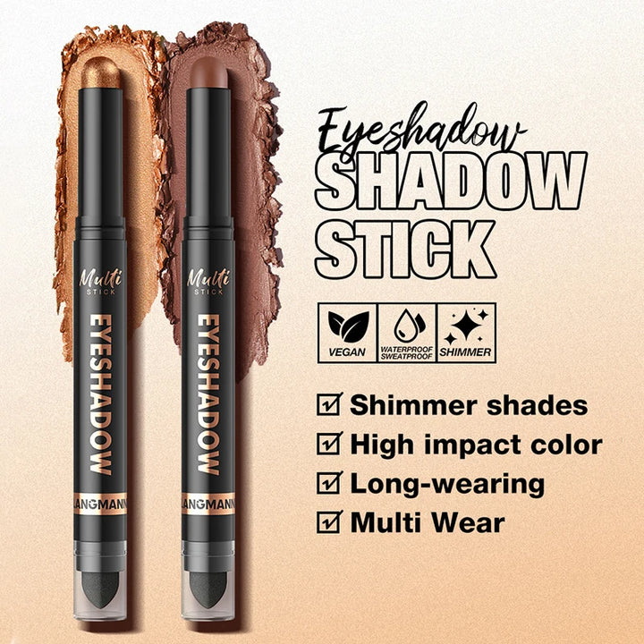 16 Colors Double Head Eyeshadow Stick Pearlescent Shimmer Brown High Waterproof Cream Eyes Shadow Pencil Long-Lasting Eye Makeup
