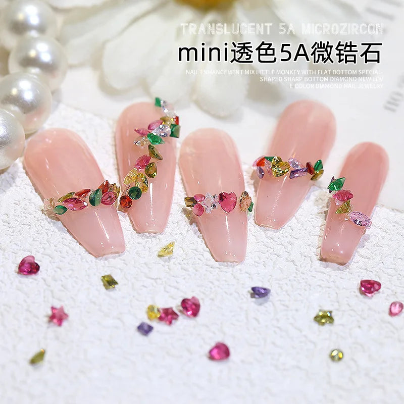 50PCS Sparkle Mini 5A Zircon Translucent Glitter Sharp Diamonds Crystal Nail Art Rhinestones Jewel Decorations Manicure Charms