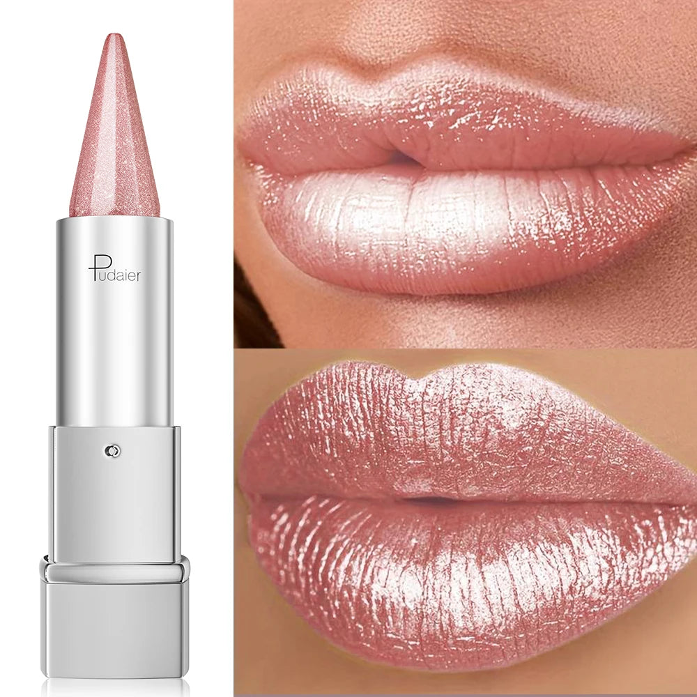 Pearlescent Sparkle Lipstick, Waterproof 24H Long Lasting, Lightweight Shiny Lip Makeup, Colorfast for Girls