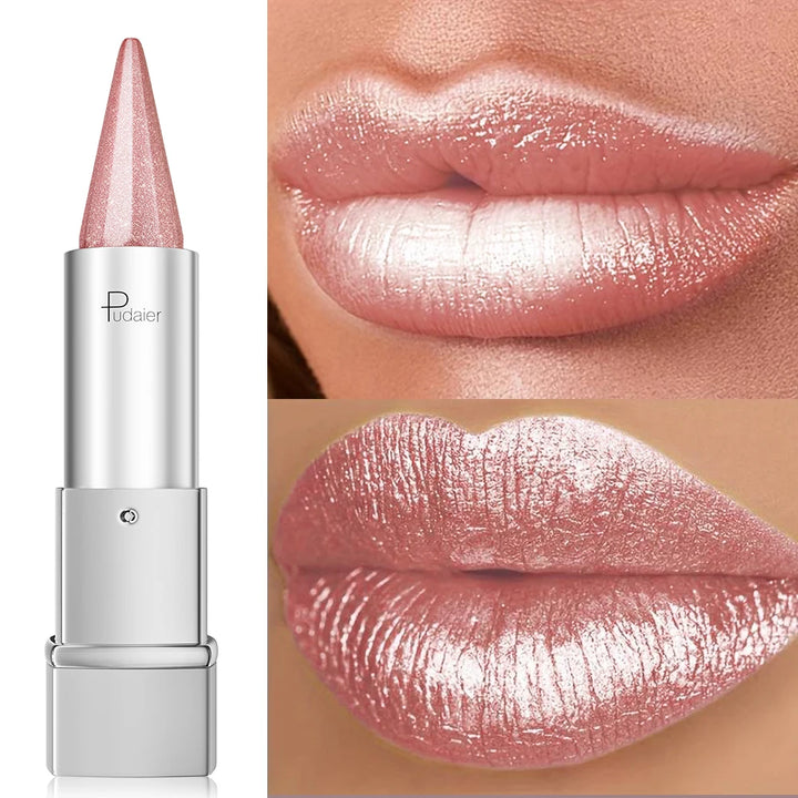 Pearlescent Sparkle Lipstick, Waterproof 24H Long Lasting, Lightweight Shiny Lip Makeup, Colorfast for Girls