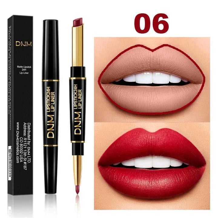 DNM Double-ended Matte Lipstick Pencil Non-stick Cup Long Lasting Lipstick Lip Liner Waterproof 2 In 1 Lip Stain Pencil Makeup