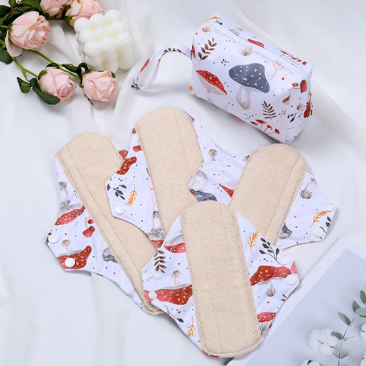 Reusable Sanitary Pads Washable Cotton Panty Liners Soft Cloth Menstrual Pads  4pcs Pads with 1pc Mini Wet Bag