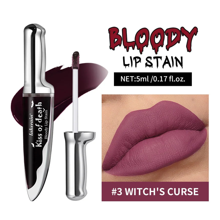 Lip Stain Kiss of Death Bloody Gothic Matte Long Lasting Waterproof Non Stick Color Darkens Over Time Vampire Makeup