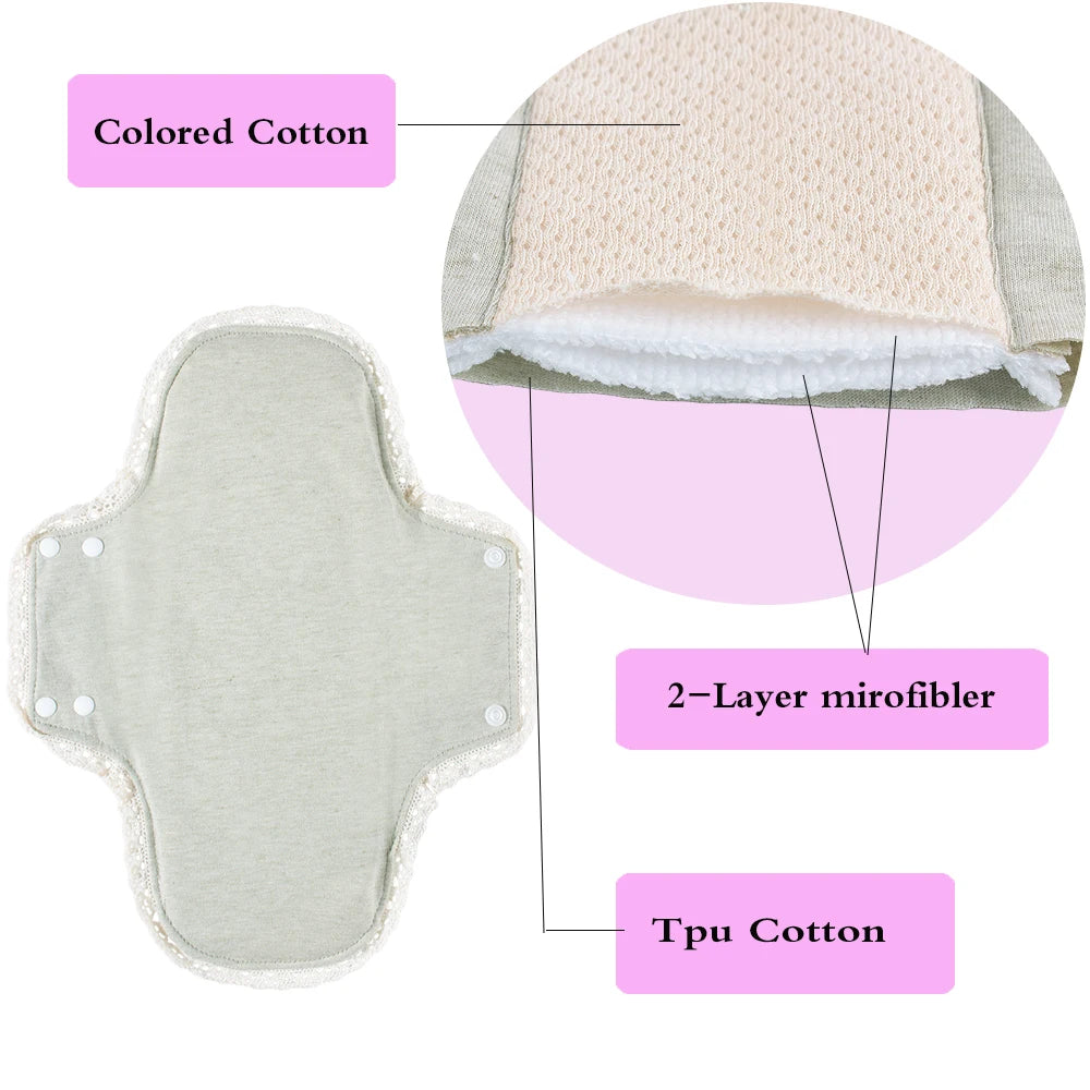 3pcs Washable Sanitary Pads Soft Breathable Cotton Cloth Pads Lace Trim Reusable  Women Menstrual Pads Heavy Flow