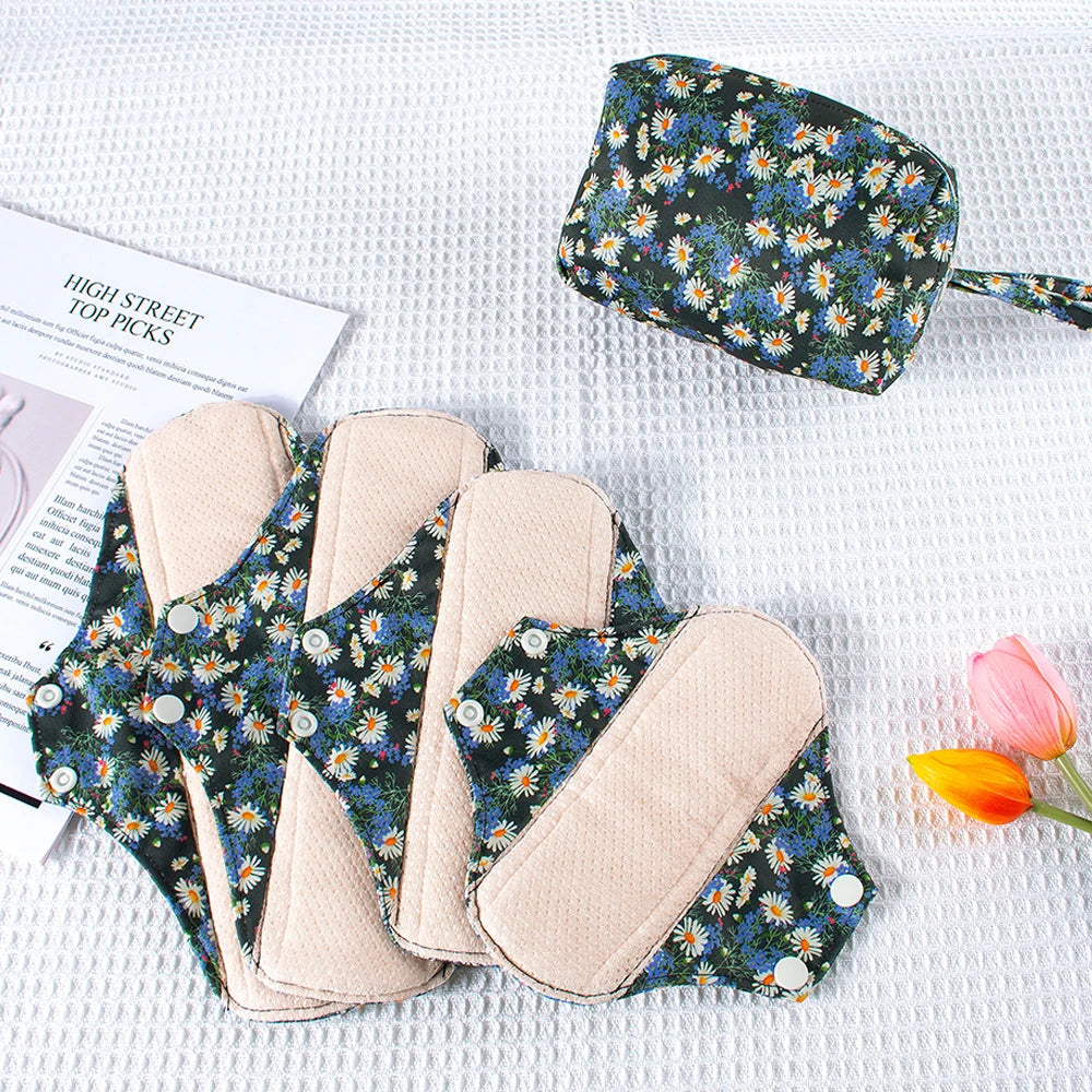 Reusable Sanitary Pads Washable Cotton Panty Liners Soft Cloth Menstrual Pads  4pcs Pads with 1pc Mini Wet Bag