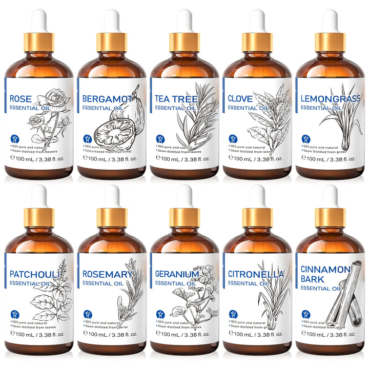 HIQILI 100% Tea Tree Essential Oil 100ml for Aromatherapy Massage DIY Beauty Skin Hair Relaxation Lavender Ginger Sandalwood