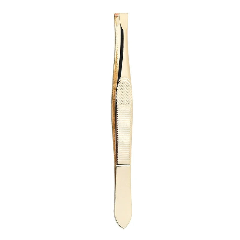 A Gold Stainless Steel Eyebrow Tweezers, With Flat And Oblique Styles, Plucking Eyebrows And Beard Pliers Tweezers Tools