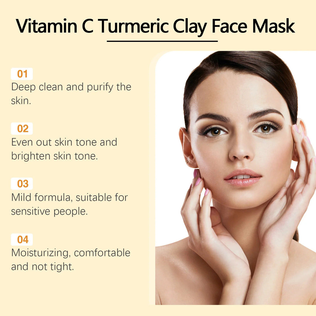1/3/5PCS Turmeric VitaminC Clay Mask Deep Cleansing Facial Improves Dark Spots Hydrating Skin Care Tightens Skin Evens Skin Tone