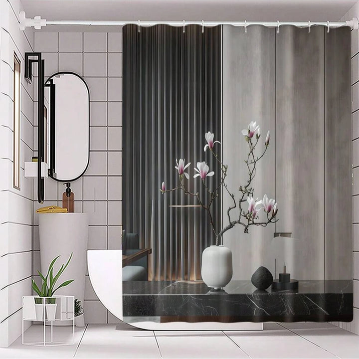 modern Pattern Printed Bathroom Set, Including Shower Curtain, Toilet Lid Cover & U-Shaped Mat,Bathroom Accessories