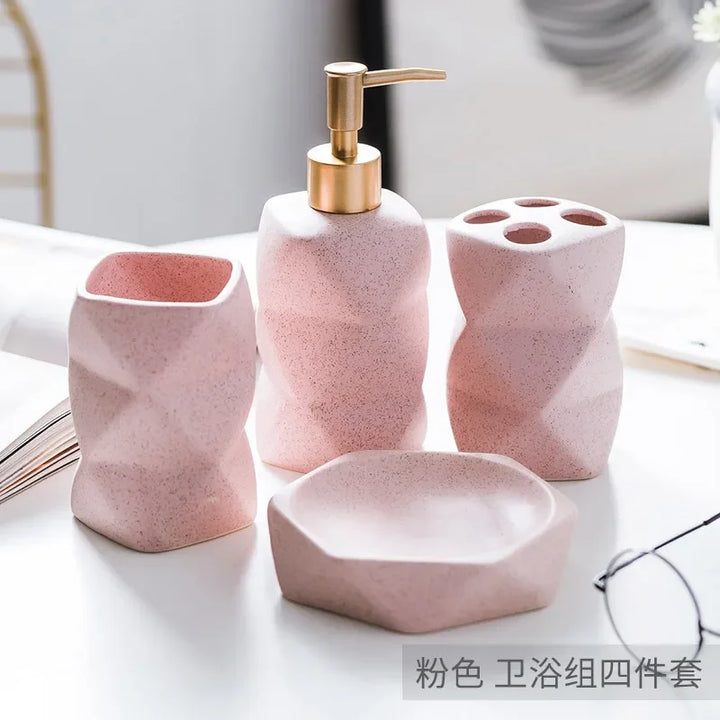 Ceramic Bathroom 4-piece Set Bathroom Supplies Ornaments for Gift Giving Mouthwash Cup Toothbrush Cup Set Toilet Accessories