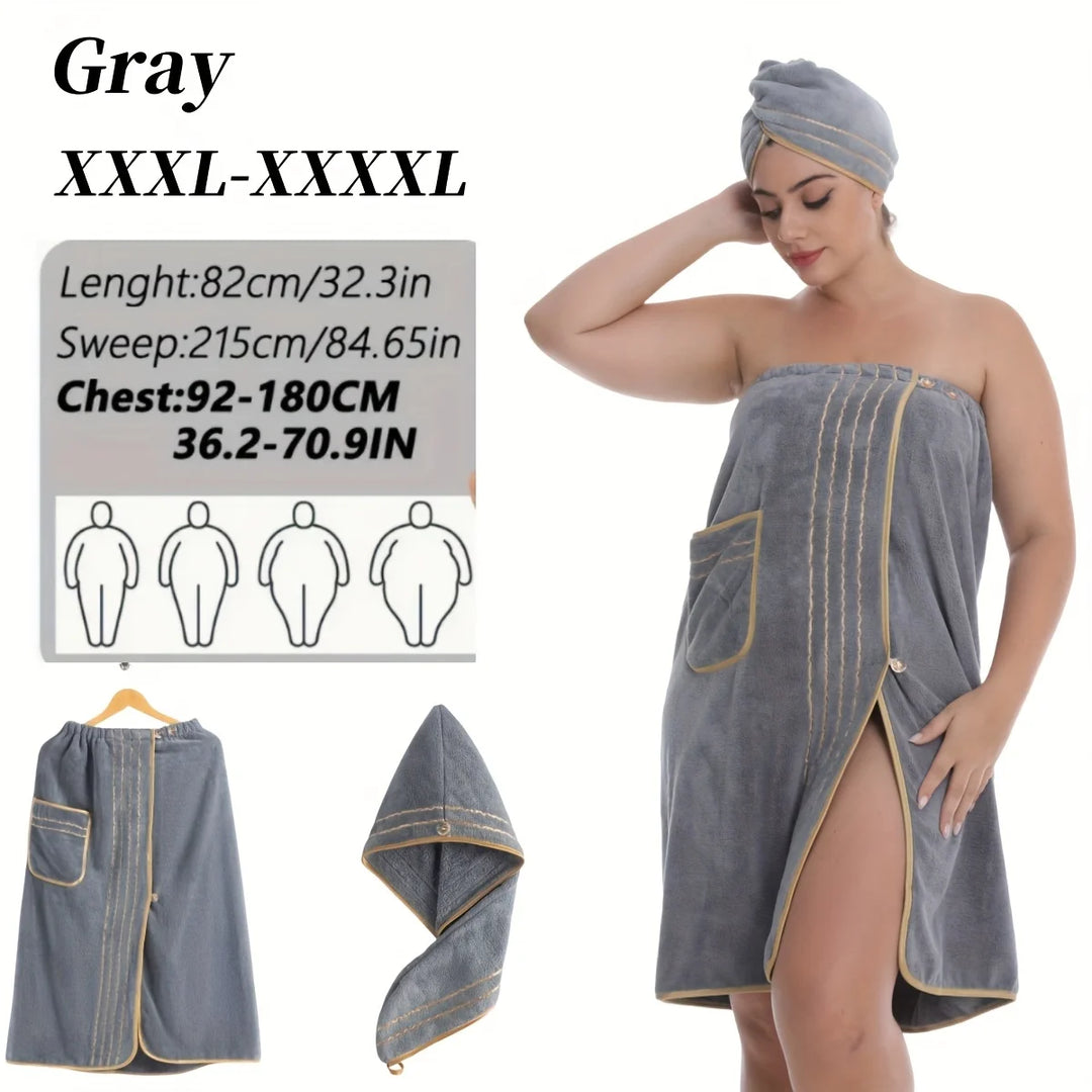 2pcs Set, Extra Large Bathrobe Princess Cap Outfit, Large Size Towel Wrap, Thick Coral Fleece, Perfect for Home Travel, Sauna