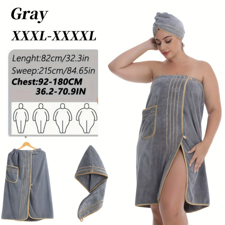 2pcs Set, Extra Large Bathrobe Princess Cap Outfit, Large Size Towel Wrap, Thick Coral Fleece, Perfect for Home Travel, Sauna