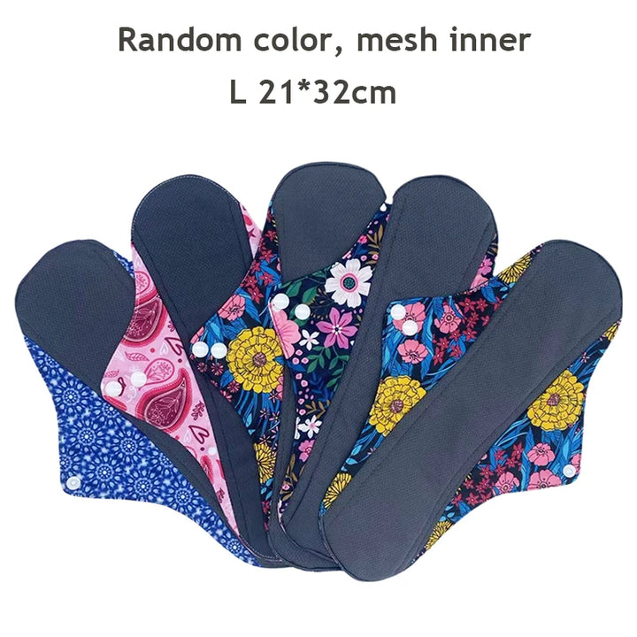 5PCS Small Medium Large Different Period Time Bamboo Reusable Menstrual Pads Washable Sanitary Towels for Lady Women Daily Night