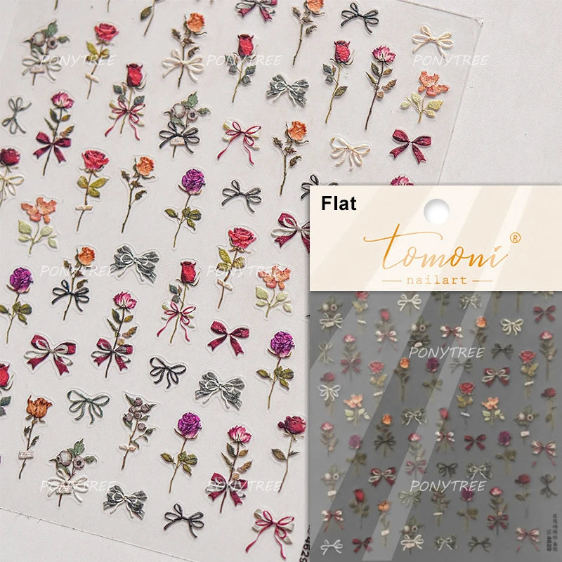 Flowers Blooming Cherry Blossom Sakura Living Peach Branch 5D Soft Relief Spring Adhesive Nail Art Sticker Chic Manicure Decals