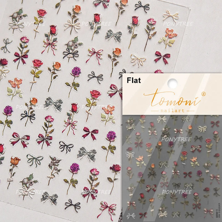Flowers Blooming Cherry Blossom Sakura Living Peach Branch 5D Soft Relief Spring Adhesive Nail Art Sticker Chic Manicure Decals