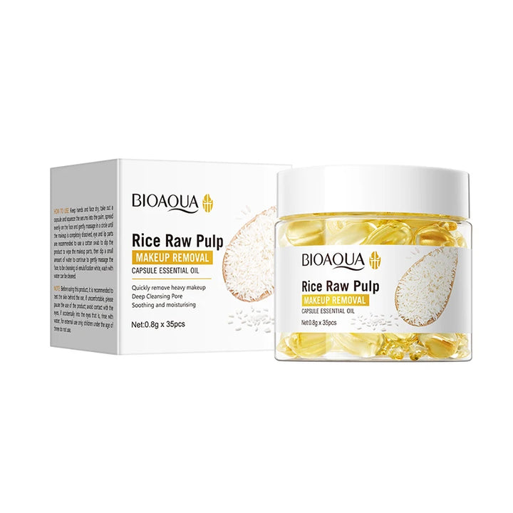 Rice Plasma Makeup Remover Capsules Essential Oil Deep Pore Cleansing Mild Non-Irritating Dissolving Makeup Remover Oil