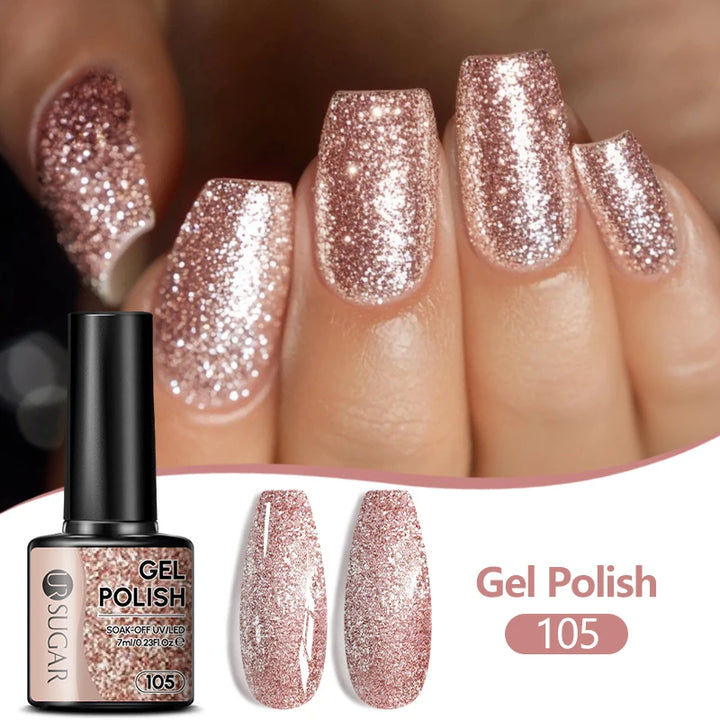 UR SUGAR 7/7.5ml Nude Glitter Color Nail Gel Polish Semi-permanent Varnish Soak Off Nail Art Base Top Coat UV LED Gel Manicure