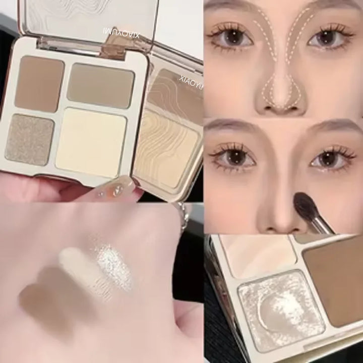 XIAOYUMI The four-color highlighter contour palette is matte and long-lasting, brightening three-dimensional contours