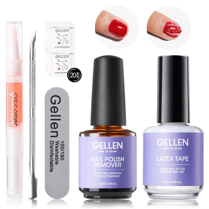 GELLEN Gel Nail Polish Remover Pro Kit with Peelable Liquid Latex Fast Nails Gel Remover Professional No Soaking Supplies