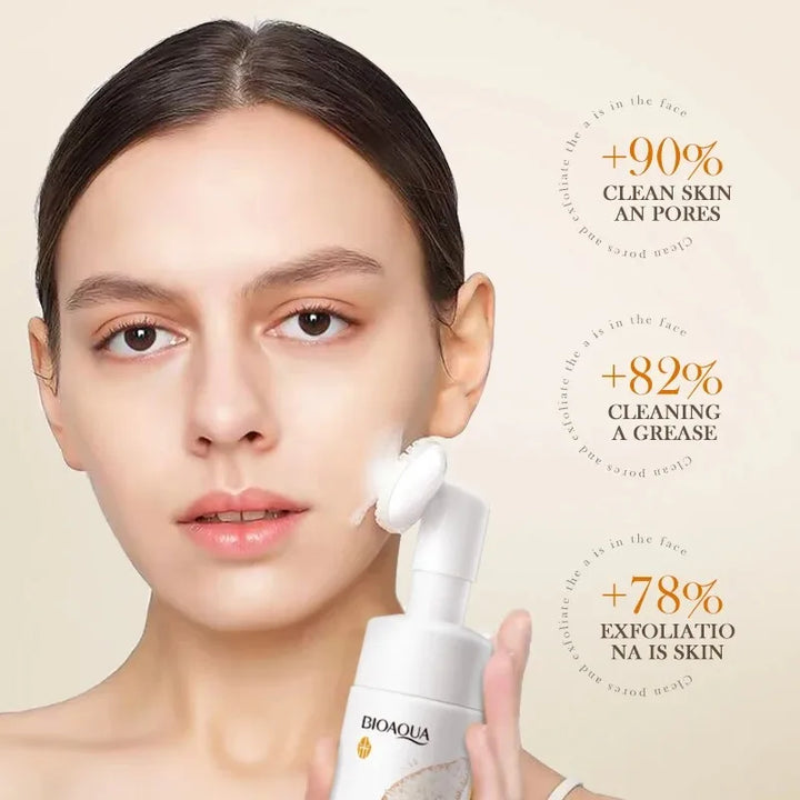 120ml Bioaoua Rice Puree Foaming Cleanser Cleansing Mousse Soothing Cleanser, Cleansing Foam with Brush Head