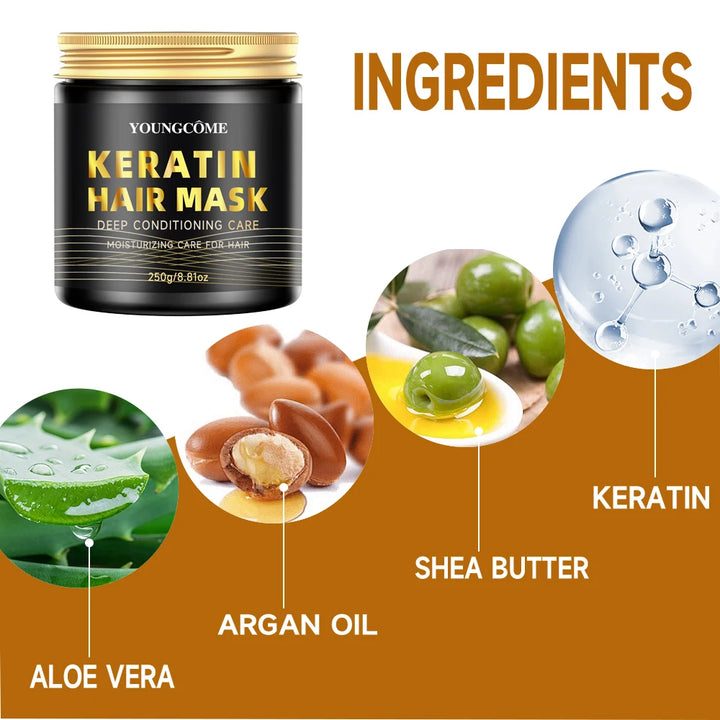 Collagen Hair Mask Repair Damage Dry Frizz Hair Keratin Treatment Soft Smoothing Shiny Deep Moisturizing Curly Hair Care Product