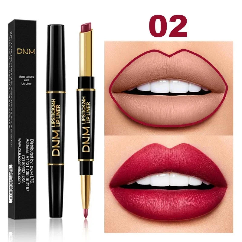 DNM Double-ended Matte Lipstick Pencil Non-stick Cup Long Lasting Lipstick Lip Liner Waterproof 2 In 1 Lip Stain Pencil Makeup