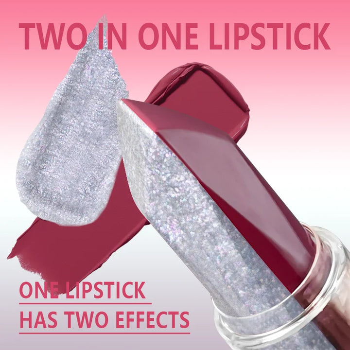 1PC Sexy Glitter Two-tone Lipstick Matte Lipsticks Cosmetics Easy to use Lip Tint Makeup Lip Rose Red High Pigment Lip Glaze