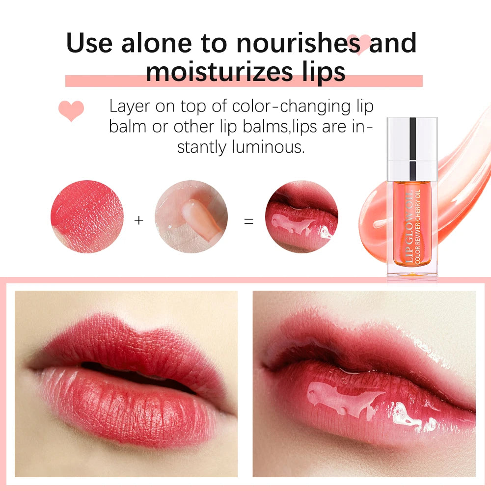 Lip Oil Plumping Lip Gloss Crystal Jelly Moisturizing Makeup Sexy Plump Lip Glow Oil Tinted Lip Plumper