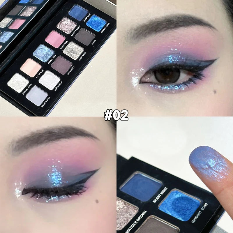 12 Colors Metallic Eyeshadow Palette Pearl Matte Sparkling Shimmer Blue Eye Shadow Highlighter Brighten Glitter Fashion Makeup