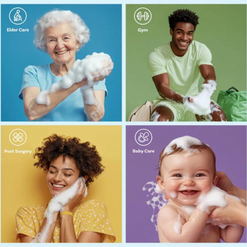 25pcs Disposable Rinse Free Bathing Wipes, Shower Wipes, Foaming Towels Simply Dampen Lather and Dry for GYM and Camping