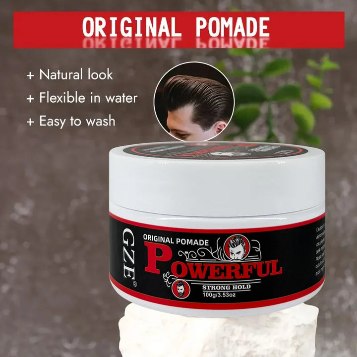 GZE Men's Pomade: Long-Lasting Hold & Shine, Frizz Control, Moisturizing Hair Gel. Natural Look Styling Wax for Dates & Work