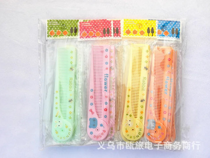 Cartoon Baby Children Folding Plastic Travel Comb Mini Portable Hairbrush Salon Styling Tail Comb Essential Hair Care