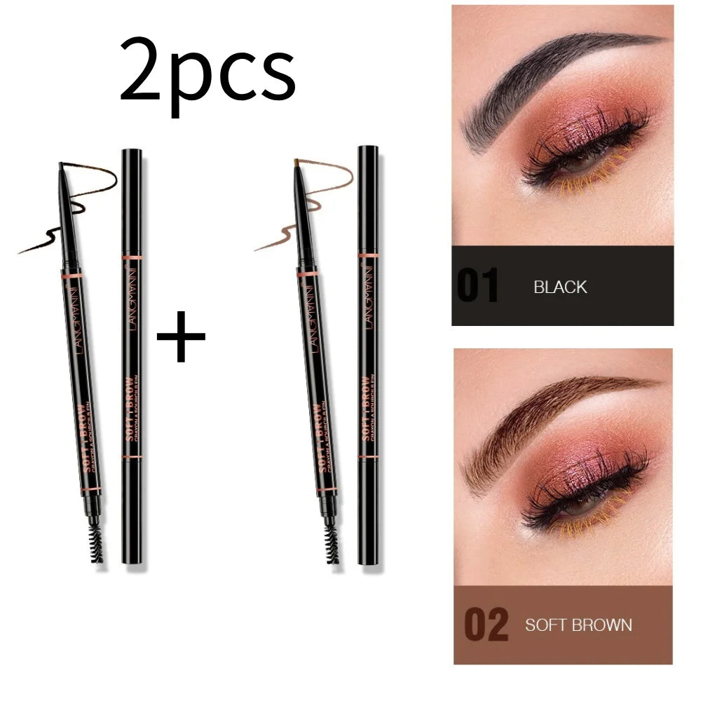 Langmanni Double headed Rotable Eyebrow Pen with a 1.5mm diameter Fine refill Waterproof Wild Eyebrow Pen and Eyebrow Brush