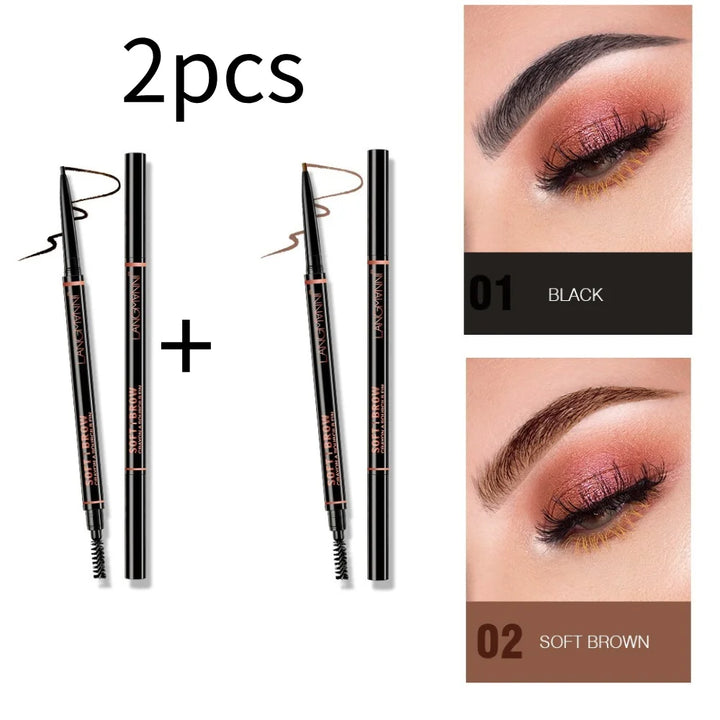 Langmanni Double headed Rotable Eyebrow Pen with a 1.5mm diameter Fine refill Waterproof Wild Eyebrow Pen and Eyebrow Brush